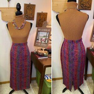 Vintage 80s 90s Paisley Tapestry Pencil Skirt Sz 10 USA Made Zip Elastic Waist